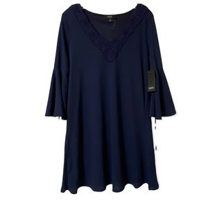 Naif Navy Blue Bell Sleeve Midi Swing Dress New Size M
